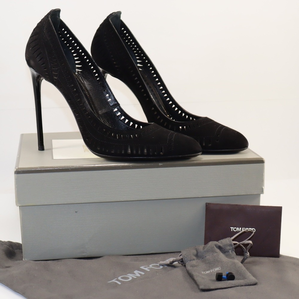 Tom‎ Ford Laser Cut Suede Pumps Women Size 40 Black Stiletto Heels Made in Italy